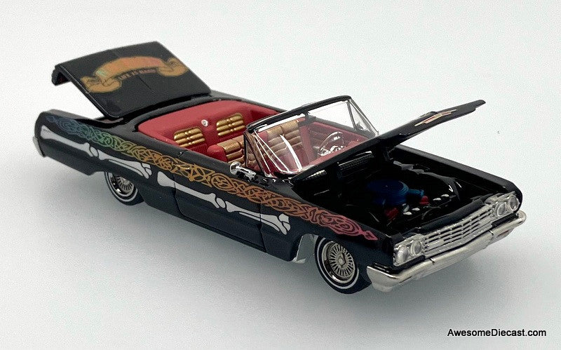 Chevrolet Impala Lowrider, Black/Skull Livery 1:64 Diecast Model Car by Fineworks64