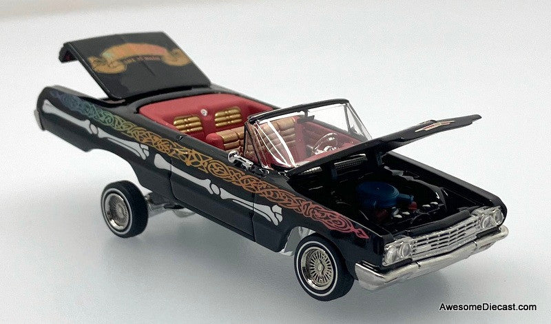 Chevrolet Impala Lowrider, Black/Skull Livery 1:64 Diecast Model Car by Fineworks64