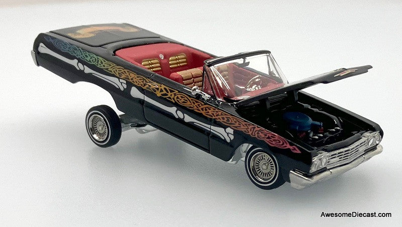 Chevrolet Impala Lowrider, Black/Skull Livery 1:64 Diecast Model Car by Fineworks64