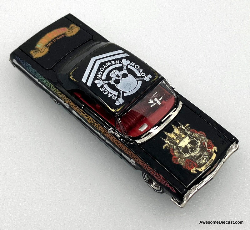 Chevrolet Impala Lowrider, Black/Skull Livery 1:64 Diecast Model Car by Fineworks64