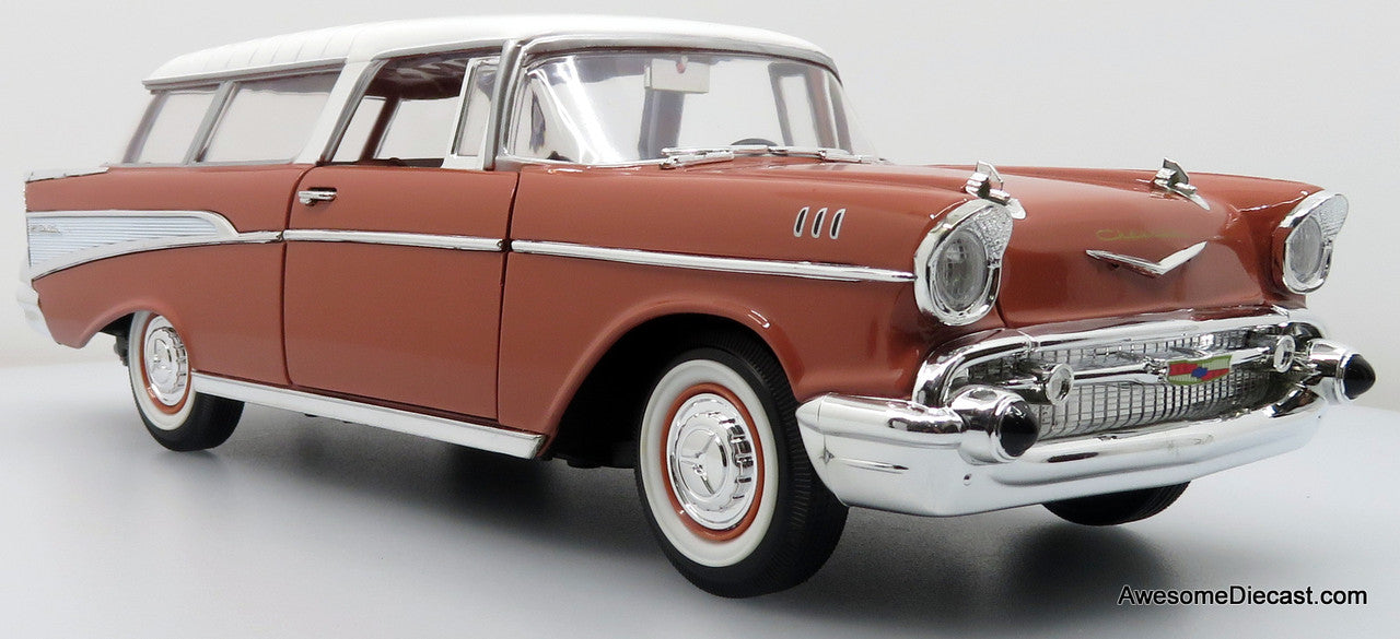1957 Chevrolet Nomad, Two-Tone Pink & White 1:18 Die Cast Model Car by Road Signature