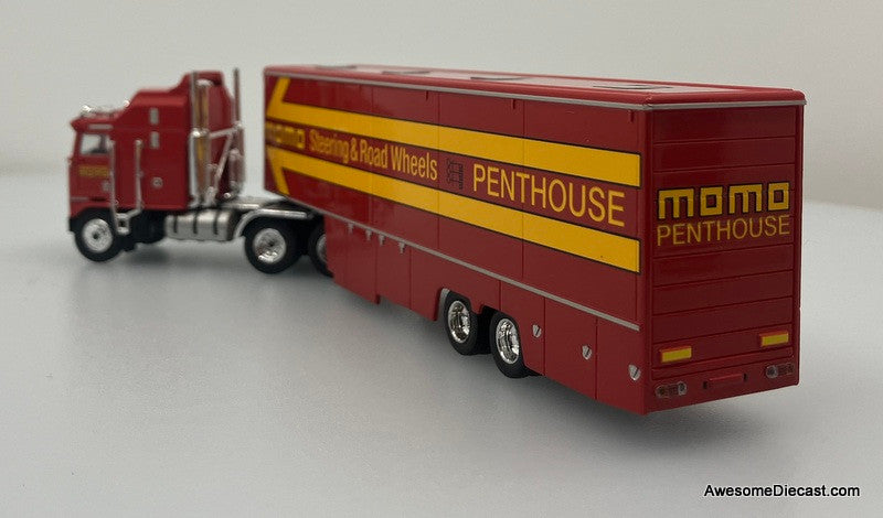 Brekina 1:87 Kenworth K100 Aerodyne Sleeper Tractor w/Car Carrier Trailer & VW Caddy Pick-Up: Momo Wheels