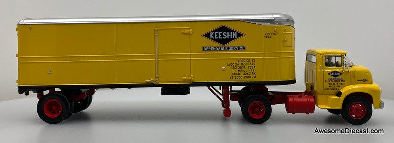 1955 Ford C-700 Day Cab w/Vintage Trailer: Keeshin Dependable Service 1:43 Diecast/ABS Plastic Model Truck by Altaya