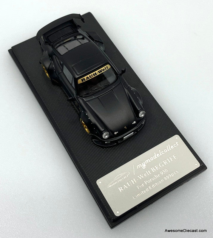 Porsche 930 RWB, Matte Black w/Figure: Stella Artois 1:64 Diecast Model Car by My Model Collect