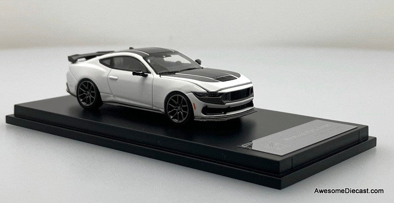 2024 Ford Mustang Dark Horse, Crystal White/Black 1:64 Diecast Model Car by DCM