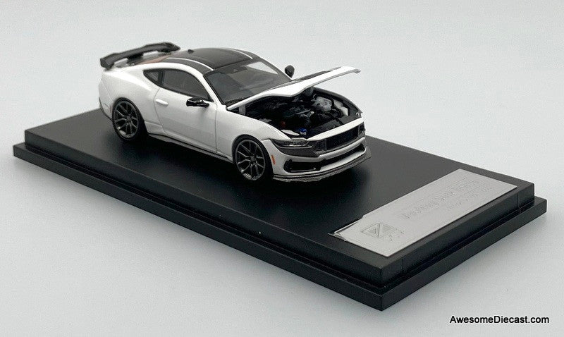 2024 Ford Mustang Dark Horse, Crystal White/Black 1:64 Diecast Model Car by DCM