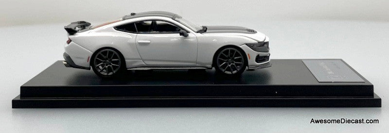 2024 Ford Mustang Dark Horse, Crystal White/Black 1:64 Diecast Model Car by DCM