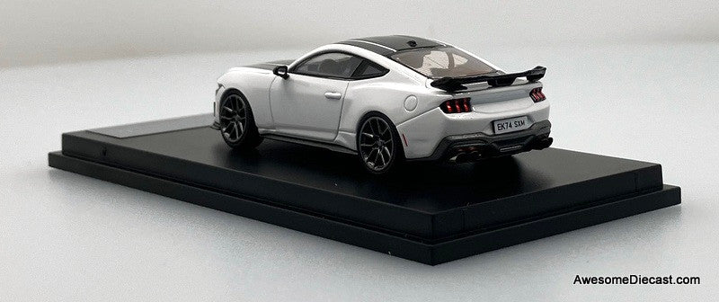 2024 Ford Mustang Dark Horse, Crystal White/Black 1:64 Diecast Model Car by DCM