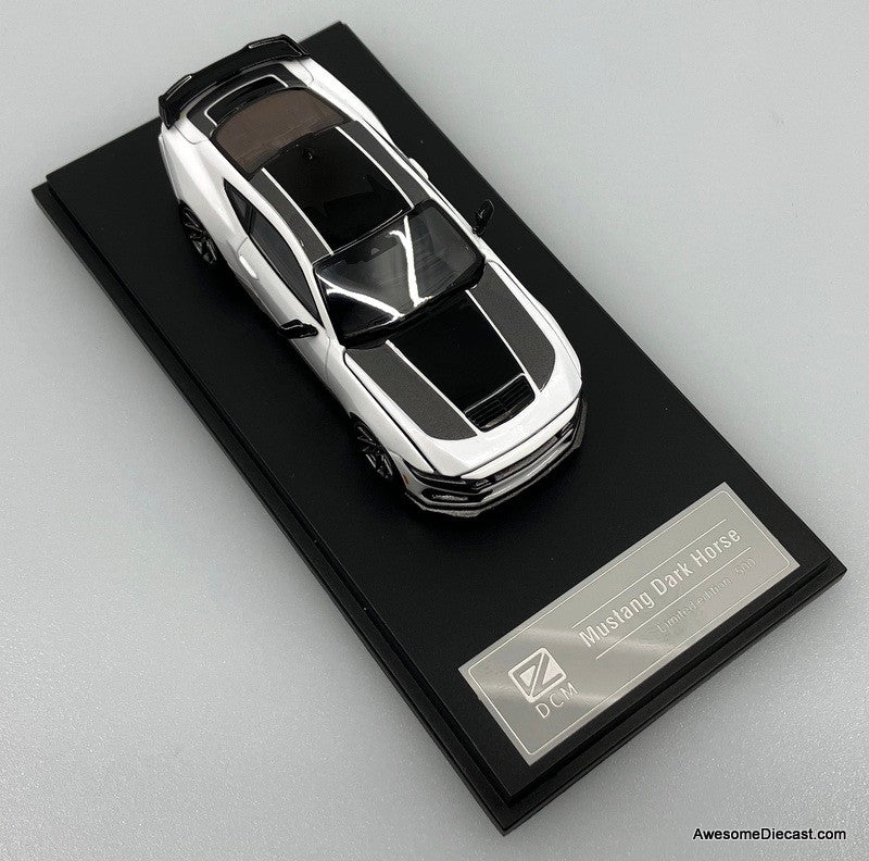 2024 Ford Mustang Dark Horse, Crystal White/Black 1:64 Diecast Model Car by DCM