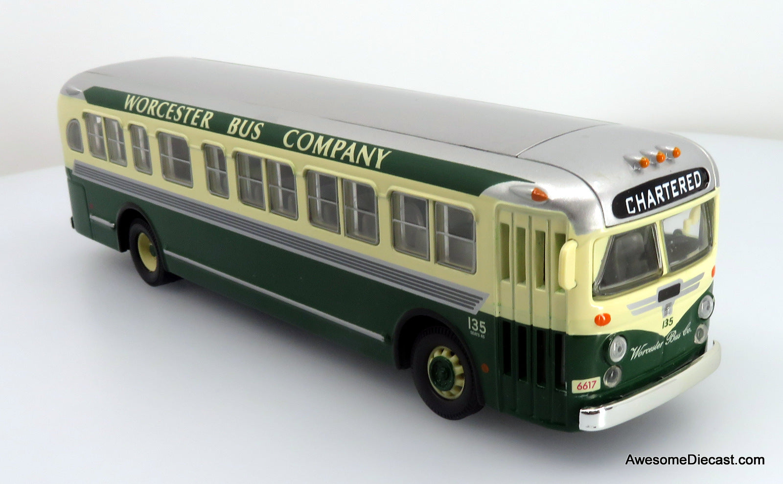 GM 4515 Coach Bus: Worcester, MA - 1:50 Diecast Model Bus by Corgi