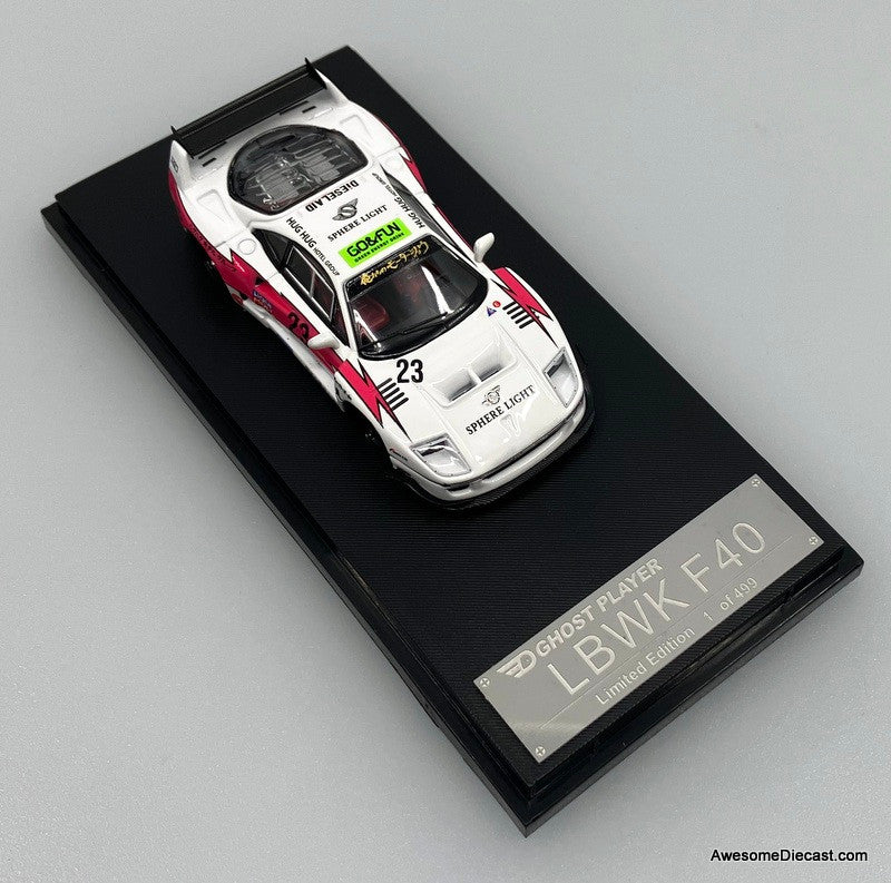 Ferrari F40 LBWK #23, White/Pink 1:64 Diecast Model Car by Ghost Player
