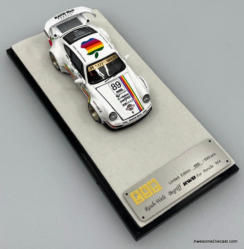 Porsche 964 RWB #89, White: Apple Livery 1:64 Diecast Model Car by