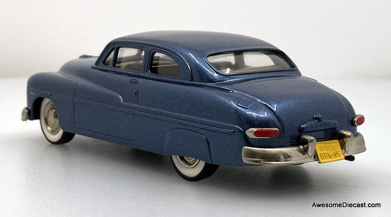 1949 Mercury 2 Door Coupe, Metallic Blue 1:43 White Metal Model Car by The Brooklin Collection