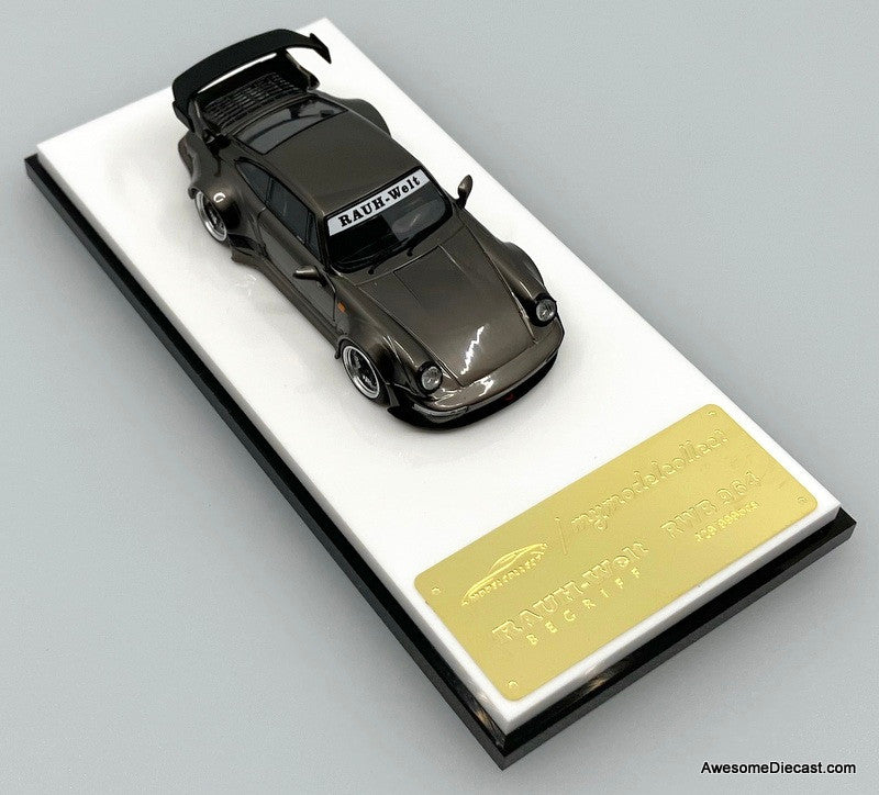 Porsche 964 RWB High Wing, Chrome Gray Pearl 1:64 Diecast Model Car by My Model Collect