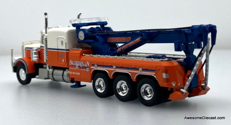 Peterbilt 359 Tri-Axle Heavy Duty Tow Truck: Suburban Towing 1:87 ABS Plastic Model Truck by Brekina