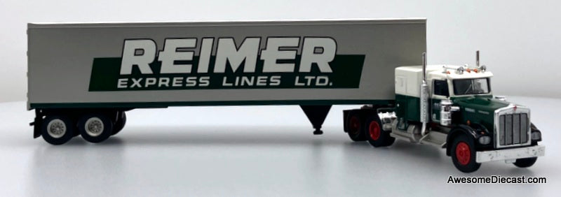 Kenworth W900 Sleeper Tractor w/40' Dry Goods Trailer: Reimer Express Lines 1:87 ABS Plastic Model Truck by Brekina