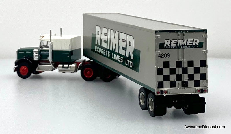 Kenworth W900 Sleeper Tractor w/40' Dry Goods Trailer: Reimer Express Lines 1:87 ABS Plastic Model Truck by Brekina