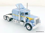 Brekina 1:87 Peterbilt 359 Sleeper Tractor, Blue/Yellow