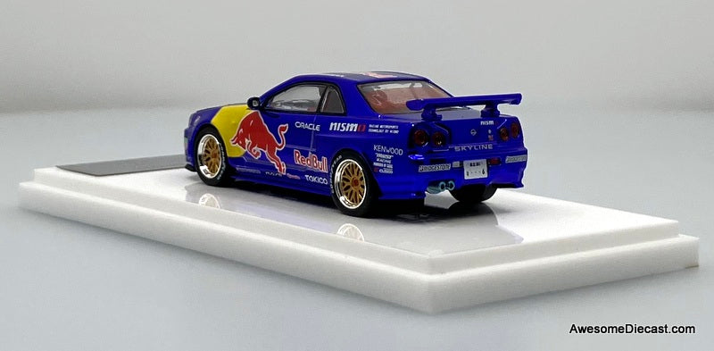 Nissan Skyline GT-R R34, Red Bull 1:64 Diecast Model Car by Demon King