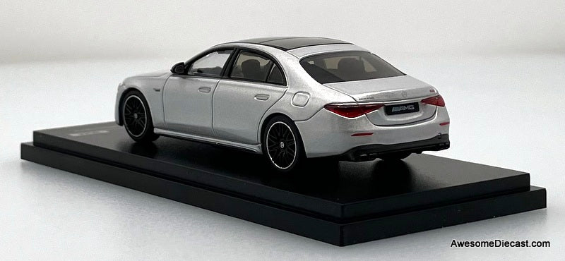 2023 Mercedes Benz S63 AMG E Performance, High-Tec Silver 1:64 Diecast Model Car by Almost Real