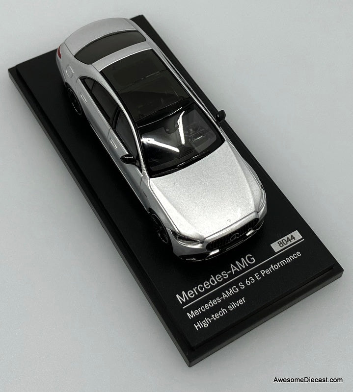 2023 Mercedes Benz S63 AMG E Performance, High-Tec Silver 1:64 Diecast Model Car by Almost Real