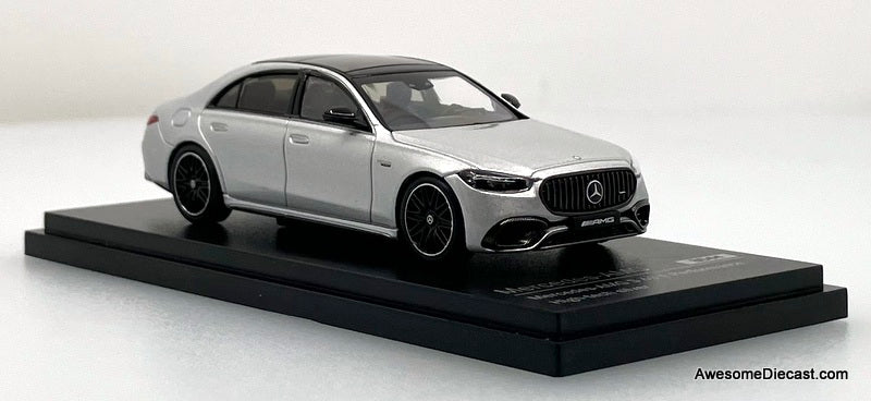 2023 Mercedes Benz S63 AMG E Performance, High-Tec Silver 1:64 Diecast Model Car by Almost Real