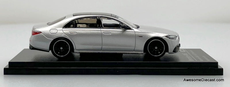 2023 Mercedes Benz S63 AMG E Performance, High-Tec Silver 1:64 Diecast Model Car by Almost Real