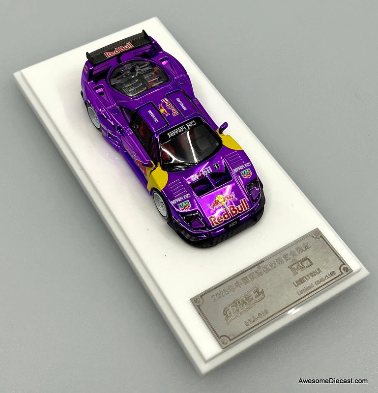Ferrari F40 Liberty Walk, Purple Chrome, Red Bull w/Diorama Box
