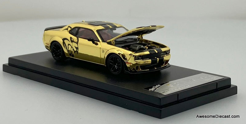 Dodge Challenger SRT Hellcat, Gold Chrome 1:64 Diecast Model Car by Stance Hunters