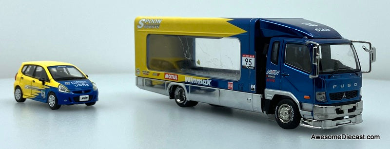 2017 Mitsubishi Fuso Fighter Car Carrier w/Honda Fit: Spoon Sport 1:64 Diecast Model Vehicle by Shadow Pro