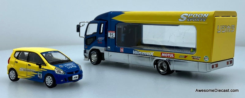2017 Mitsubishi Fuso Fighter Car Carrier w/Honda Fit: Spoon Sport 1:64 Diecast Model Vehicle by Shadow Pro