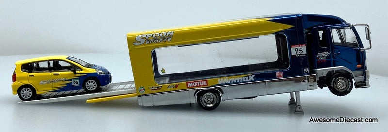 2017 Mitsubishi Fuso Fighter Car Carrier w/Honda Fit: Spoon Sport 1:64 Diecast Model Vehicle by Shadow Pro