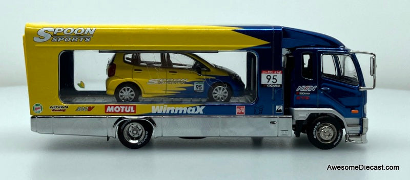 2017 Mitsubishi Fuso Fighter Car Carrier w/Honda Fit: Spoon Sport 1:64 Diecast Model Vehicle by Shadow Pro