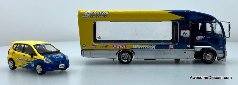 2017 Mitsubishi Fuso Fighter Car Carrier w/Honda Fit: Spoon Sport 1:64 Diecast Model Vehicle by Shadow Pro