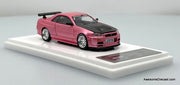 Nissan GT-R R34 Metallic Pink/Carbon Fiber 1:64 Diecast Model Car by Demon King