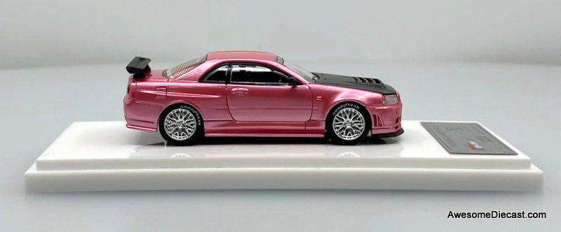 Nissan GT-R R34 Metallic Pink/Carbon Fiber 1:64 Diecast Model Car by Demon King