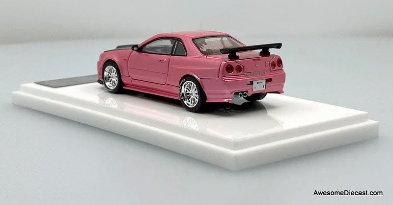 Nissan GT-R R34 Metallic Pink/Carbon Fiber 1:64 Diecast Model Car by Demon King