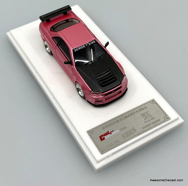 Nissan GT-R R34 Metallic Pink/Carbon Fiber 1:64 Diecast Model Car