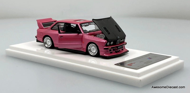 BMW E30 M3, Metallic Pink/Carbon Fiber 1:64 Diecast Model Car by Demon King