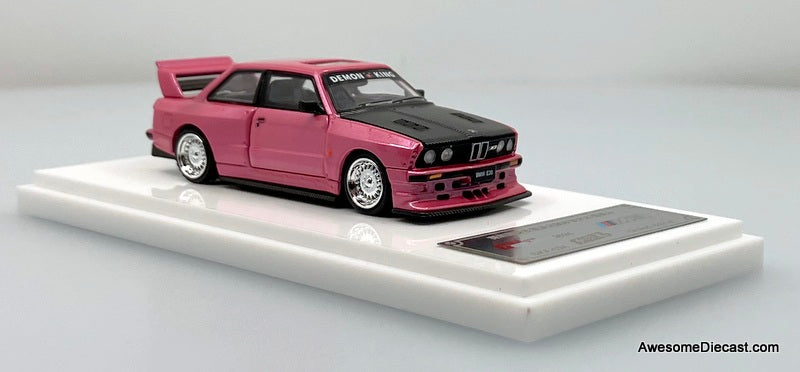 BMW E30 M3, Metallic Pink/Carbon Fiber 1:64 Diecast Model Car by Demon King