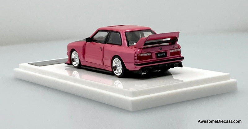 BMW E30 M3, Metallic Pink/Carbon Fiber 1:64 Diecast Model Car by Demon King