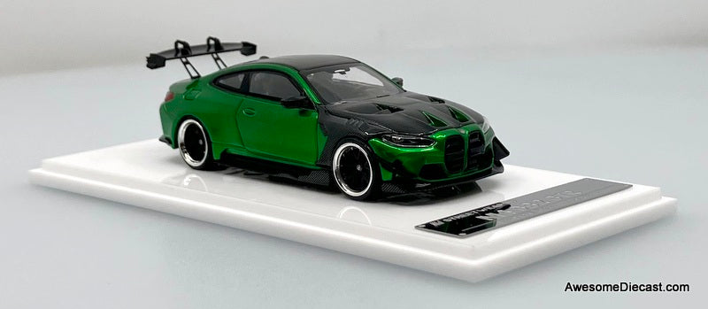 BMW M4 Flossmann Full Widebody Kit G82 GTR, Gem Green/Carbon Fiber 1:64 Diecast Model Car by Street Weapon