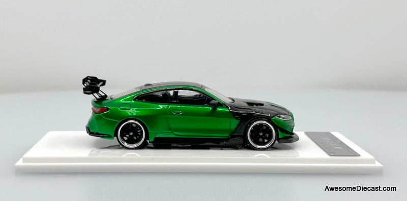 BMW M4 Flossmann Full Widebody Kit G82 GTR, Gem Green/Carbon Fiber 1:64 Diecast Model Car by Street Weapon