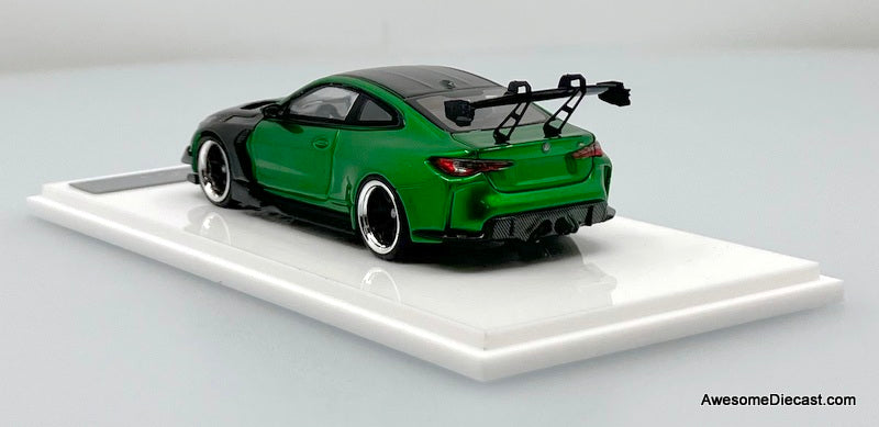 BMW M4 Flossmann Full Widebody Kit G82 GTR, Gem Green/Carbon Fiber 1:64 Diecast Model Car by Street Weapon