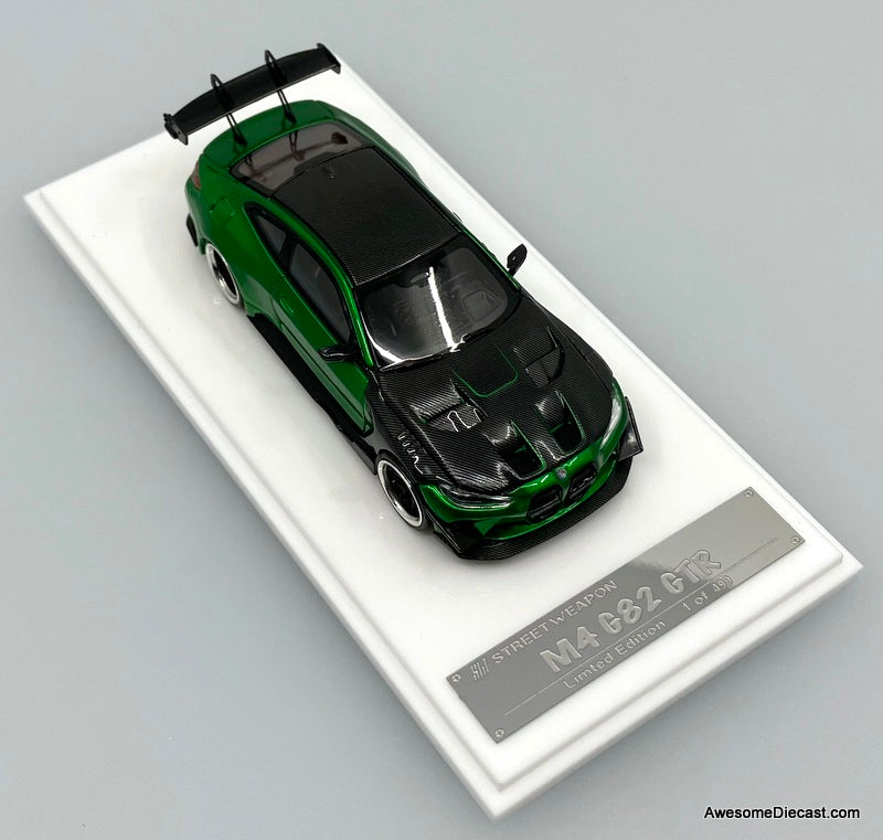 BMW M4 Flossmann Full Widebody Kit G82 GTR, Gem Green/Carbon Fiber 1:64 Diecast Model Car by Street Weapon