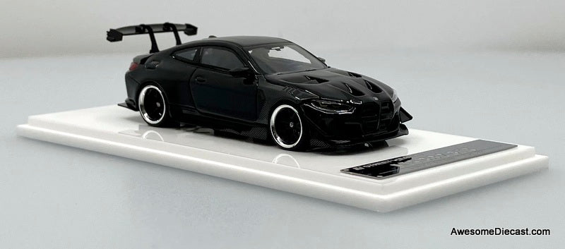 BMW M4 Flossmann Full Widebody Kit G82 GTR, Bright Black/Carbon Fiber 1:64 Diecast Model Car by Street Weapon