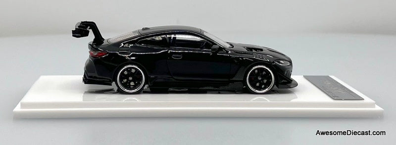 BMW M4 Flossmann Full Widebody Kit G82 GTR, Bright Black/Carbon Fiber 1:64 Diecast Model Car by Street Weapon