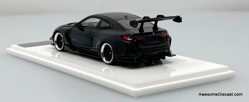 BMW M4 Flossmann Full Widebody Kit G82 GTR, Bright Black/Carbon Fiber 1:64 Diecast Model Car by Street Weapon