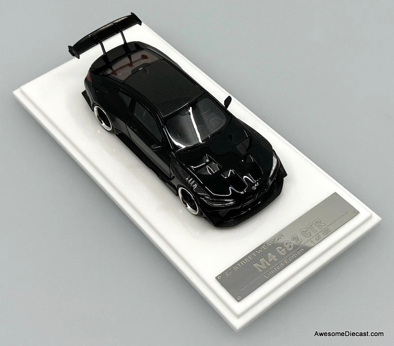 BMW M4 Flossmann Full Widebody Kit G82 GTR, Bright Black/Carbon Fiber 1:64 Diecast Model Car by Street Weapon