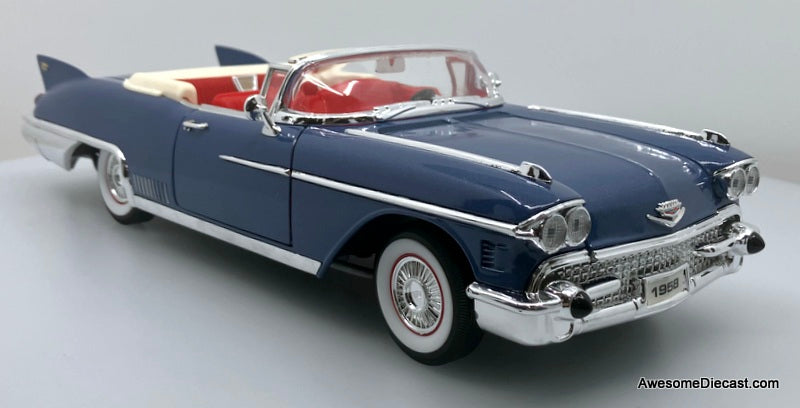 1958 Cadillac Eldorado Biarritz Convertible, Metallic Blue 1:18 Diecast Model Car by Road Signature
